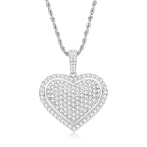 925 Sterling Silver Created CZ Heart Shaped Long Chain Hip Hop Pendant Necklace 1