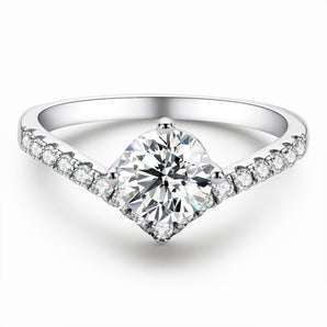 925 Sterling Silver Round Cut CZ V-shaped Classic Ring 1