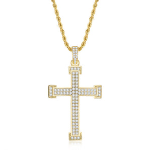 925 Sterling Silver Personalized Cross Created CZ Hip Hop Charm Pendant Necklace 2