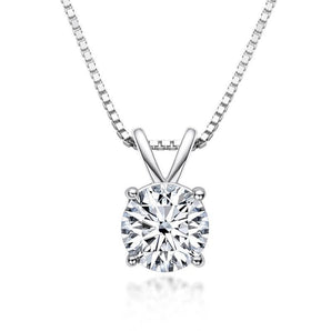 925 Sterling Silver Classic Round Created White Diamond Pendant Necklace 1