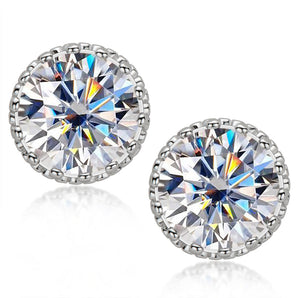 925 Sterling Silver Vintage Crown Round Cut CZ Halo Stud Earrings 2