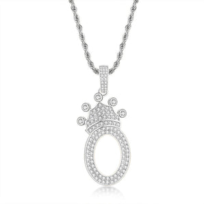 925 Sterling Silver Number 0 Crown Created Diamond Pendant Necklace 1