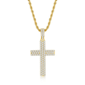 925 Sterling Silver Round Cut Created CZ Hip-Hop Cross Pendant Necklace 2