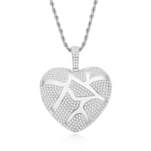 925 Sterling Silver Created Diamond Heart Shaped 3.0mm Rope Chain Pendant Necklace 1