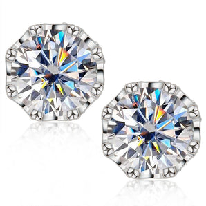 925 Sterling Silver Round Cut Moissanite Diamond Classic Stud Earrings 2