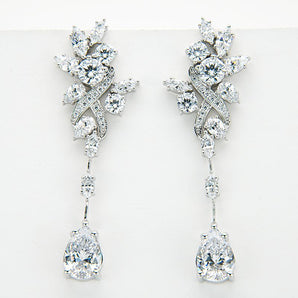 925 Sterling Silver Pear Shaped Cubic Zirconia White Created Diamond Drop Earrings 1