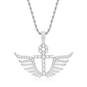 925 Sterling Silver Cross Wings Created Diamond Personalized Pendant Necklace 1