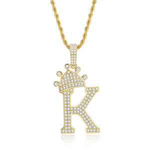 925 Sterling Silver Created Diamond Hip Hop Micro Pave The Letter K Pendant Necklace 2