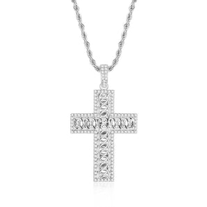 925 Sterling Silver Created Diamond Cross Hip Hop Long Chain Luxury Pendant Necklace 1