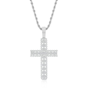 925 Sterling Silver Round Cut Created Diamond Personalized Cross Hip Hop Pendant Necklace 23.62'' 1