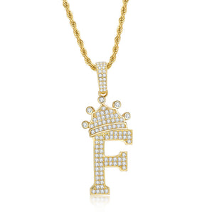 925 Sterling Silver Round Cut Created Diamond Hip Hop Micro Pave The Letter F Pendant Necklace 2