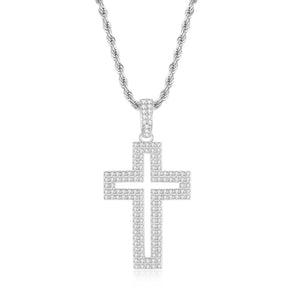 925 Sterling Silver Created Diamond Personalized Cross Hollow Pendant Necklace 1