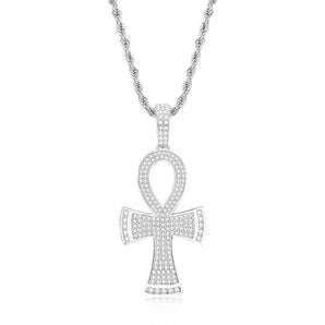 925 Sterling Silver Round Cut Created Diamond Cross Hip Hop Luxury Pendant Necklace 1