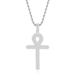 925 Sterling Silver Created Diamond Cross  Hip Hop Men Pendant Necklace 1