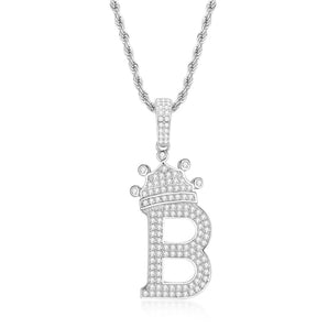 925 Sterling Silver Round Cut Created Diamond Hip Hop Micro Pave The Letter B Pendant Necklace 1