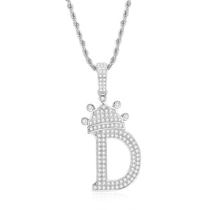 925 Sterling Silver Round Cut Created Diamond Hip Hop Micro Pave The Letter D Pendant Necklace 1