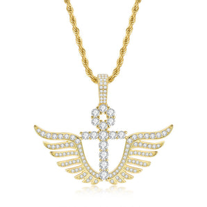 925 Sterling Silver Cross Wings Created Diamond Personalized Pendant Necklace 2