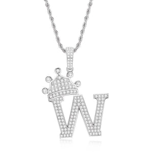 925 Sterling Silver The Letter W Created Diamond Hip Hop Men Women Pendant Necklace 1