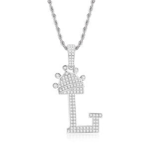 925 Sterling Silver Round Cut Created Diamond Hip Hop Micro Pave The Letter L Pendant Necklace 1