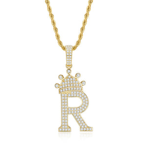 925 Sterling Silver Created CZ Hip Hop Micro Pave The Letter R Pendant Necklace 2