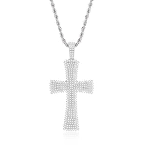 925 Sterling Silver Created Diamond Cross Hip Hop Rope Chain Luxury Pendant Necklace 1