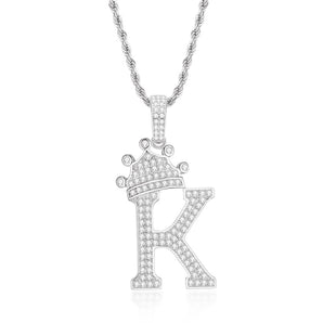 925 Sterling Silver Created Diamond Hip Hop Micro Pave The Letter K Pendant Necklace 1