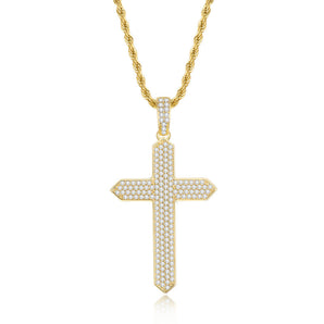 925 Sterling Silver Created CZ Cross Hip Hop Long Chain Pendant Necklace 2