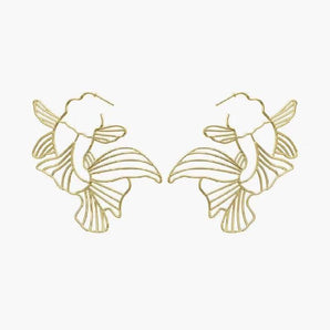 925 Sterling Silver Yellow Gold Unique Goldfish Design Drop Earrings 2