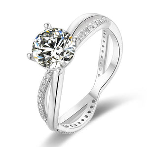 925 Sterling Silver Classic Round Cut CZ Diamond Twist Shank Ring 1