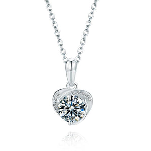 925 Sterling Silver Classic Brilliant Round CZ Heart-shaped Pendant Necklace 1