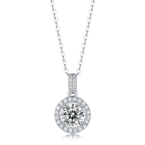 925 Sterling Silver Halo Round Cut CZ Diamond Pendant Necklace 1