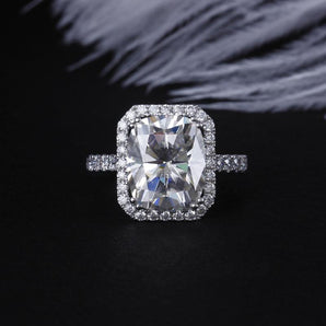 925 Sterling Silver Luxury 5ct Cushion Cut CZ Diamond Halo Ring 2