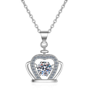 925 Sterling Silver Round Cut Dancing CZ Diamond Crown Pendant Necklace 1