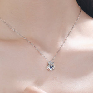 925 Sterling Silver Round Cut Dancing CZ Diamond Crown Pendant Necklace 2