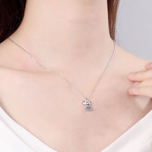 925 Sterling Silver Round Cut CZ Cute Rat Pendant Necklace 2