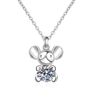 925 Sterling Silver Round Cut CZ Cute Rat Pendant Necklace 1