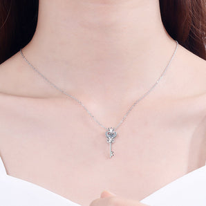 925 Sterling Silver Round Cut CZ Dancing key Necklace 2