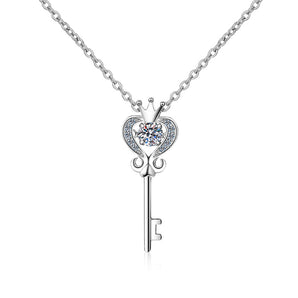 925 Sterling Silver Round Cut CZ Dancing key Necklace 1