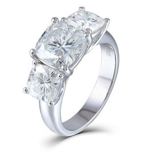 925 Sterling Silver Cushion Cut CZ Three Stone Ring for women 1