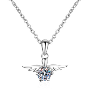 925 Sterling Silver Round Cut CZ Diamond Angel Wing Necklace 1