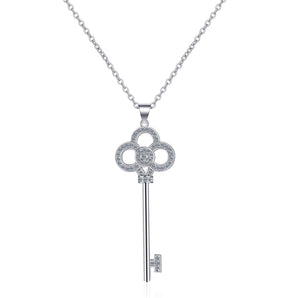 925 Sterling Silver Round Cut CZ Key Pendant Necklace 1