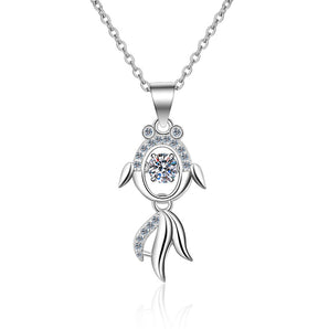 925 Sterling Silver Round Cut CZ Fish Dancing Necklace 1