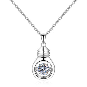 925 Sterling Silver Round Cut CZ Bulb Shaped Dancing Pendant Necklace 1