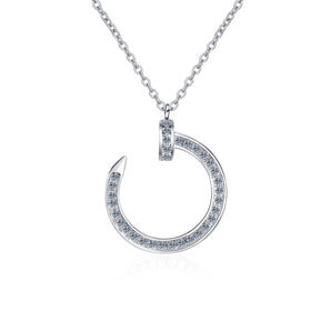 925 Sterling Silver Round Cut CZ Half moon Pendant Necklace 1