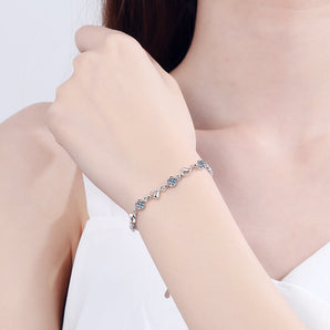 925 Sterling Silver Round Cut CZ Diamond Love Heart Bracelet 2