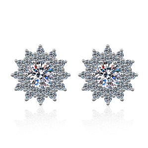 925 Sterling Silver Round Cut CZ Sunflower Stud Earrings 1