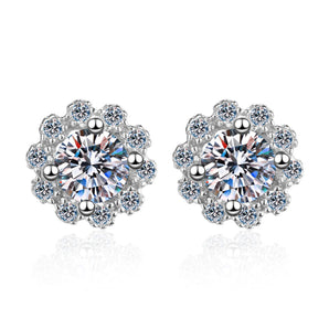 925 Sterling Silver Round Cut Cubic Zirconia Flower Shaped Stud Earrings 1