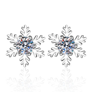 925 Sterling Silver Round Cut 925 Sterling Silver Snowflake Stud Earrings 1