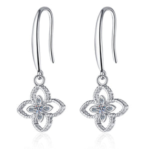 925 Sterling Silver Round Cut Cubic Zirconia Clover Ear Hook Earrings 1