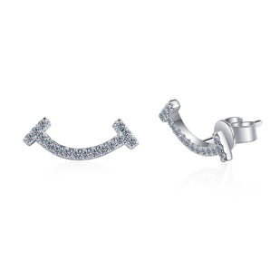 925 Sterling Silver Round Cut CZ Smile Stud Earrings 1